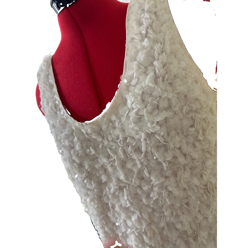 Calvin Klein Jeans Women's White Chunky fairy Sequin V-Neck Sleeveless Tank M